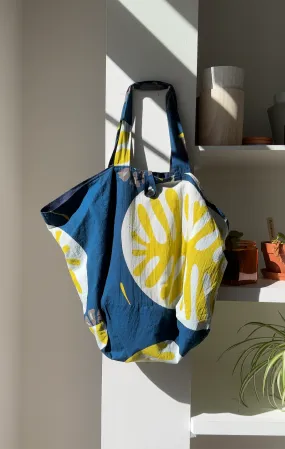 Navy And Yellow Floral Organic Cotton Tote