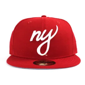 NY Script New Era 59Fifty Fitted Hats (Red Gray Under Brim)