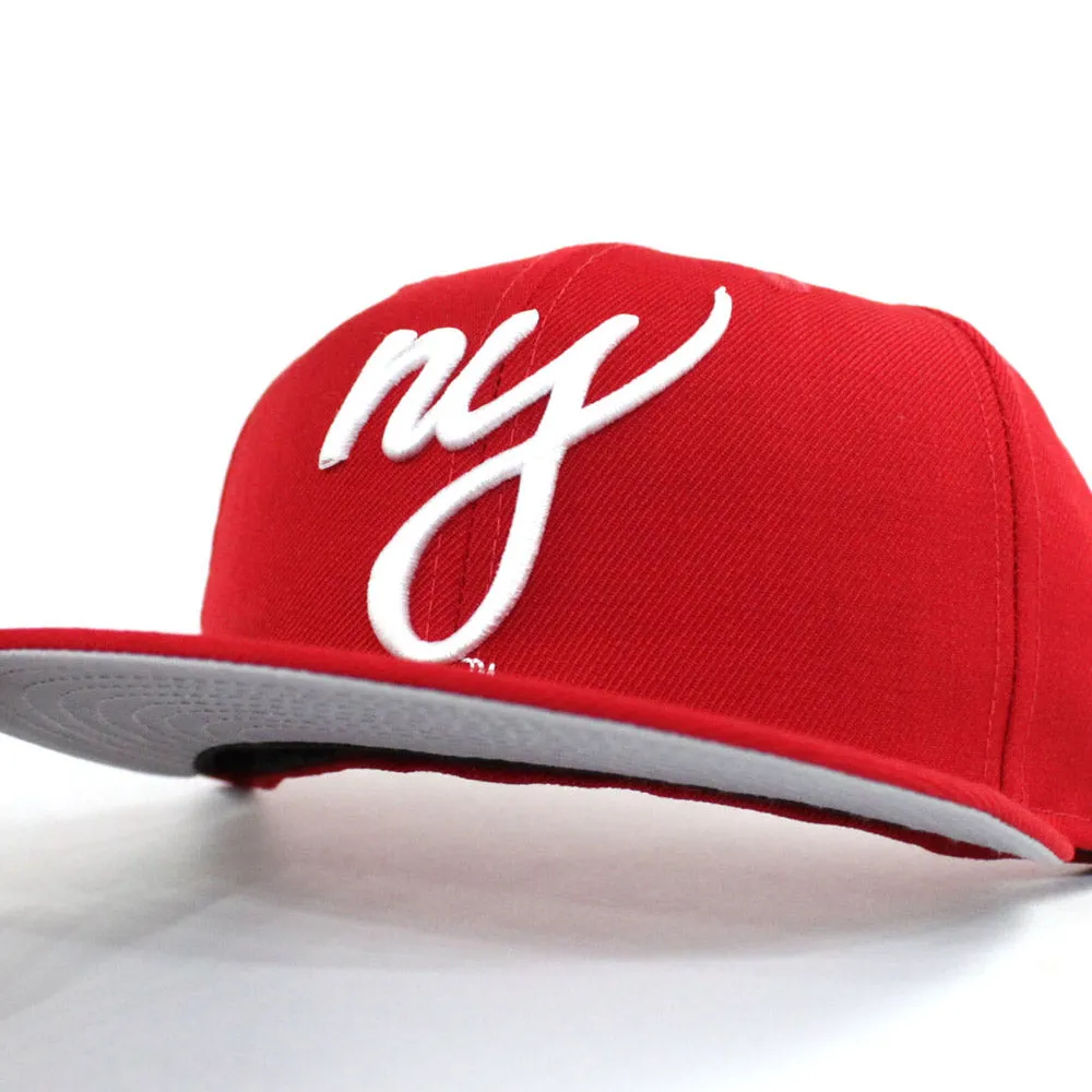 NY Script New Era 59Fifty Fitted Hats (Red Gray Under Brim)