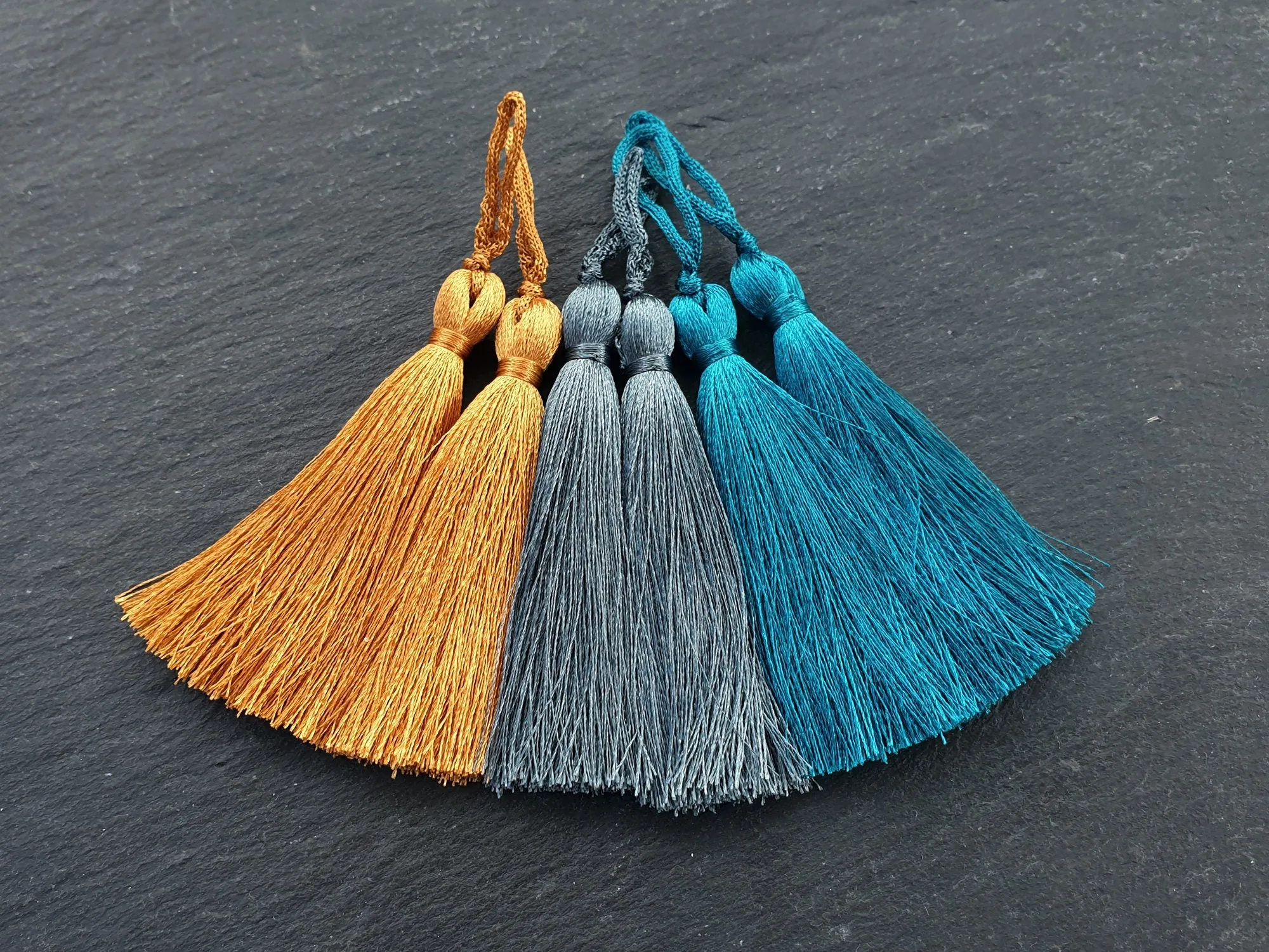 Ocean Blue Silk Tassel Braided Loop, Handmade Quality Tassel, Jewelry Tassel, Keychain tassel, Home Decor tassel, 3inch = 77mm, 2pc