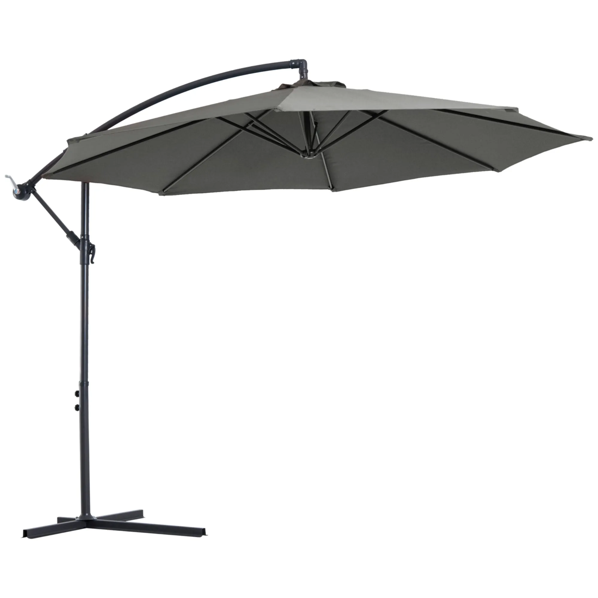 Outsunny 3m Garden Banana Parasol Cantilever Umbrella w/Crank& Base, Grey