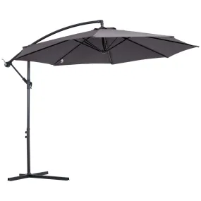 Outsunny 3m Garden Banana Parasol Cantilever Umbrella w/Crank& Base, Grey