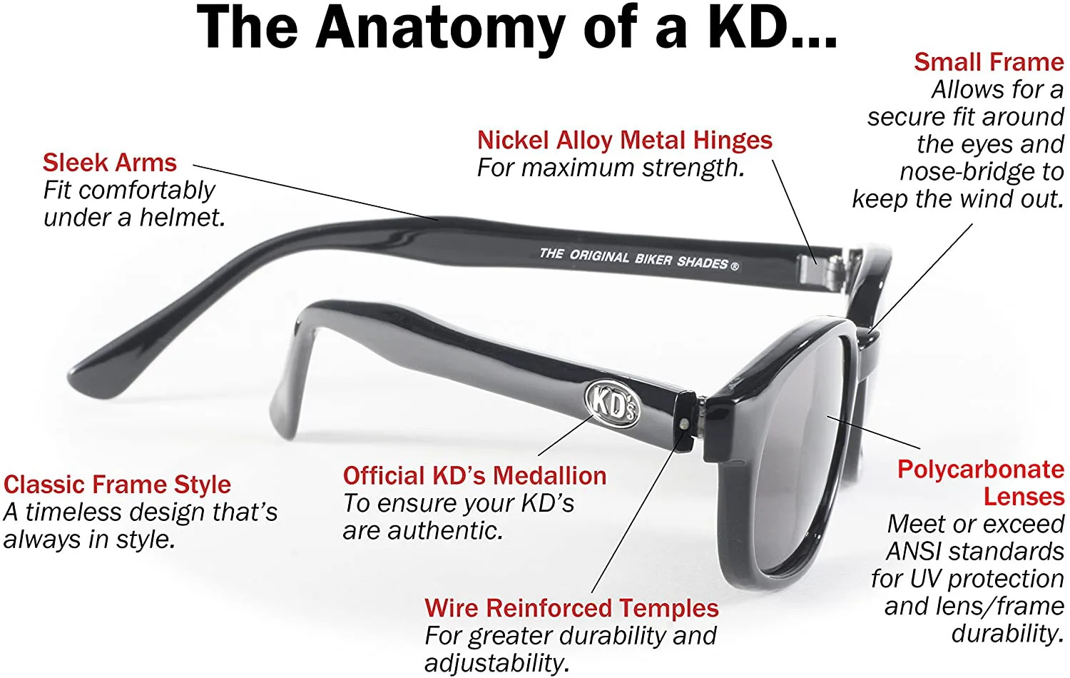 Pacific Coast Original KD's Polarized Biker Sunglasses (Black Frame/Dark Grey Lens)
