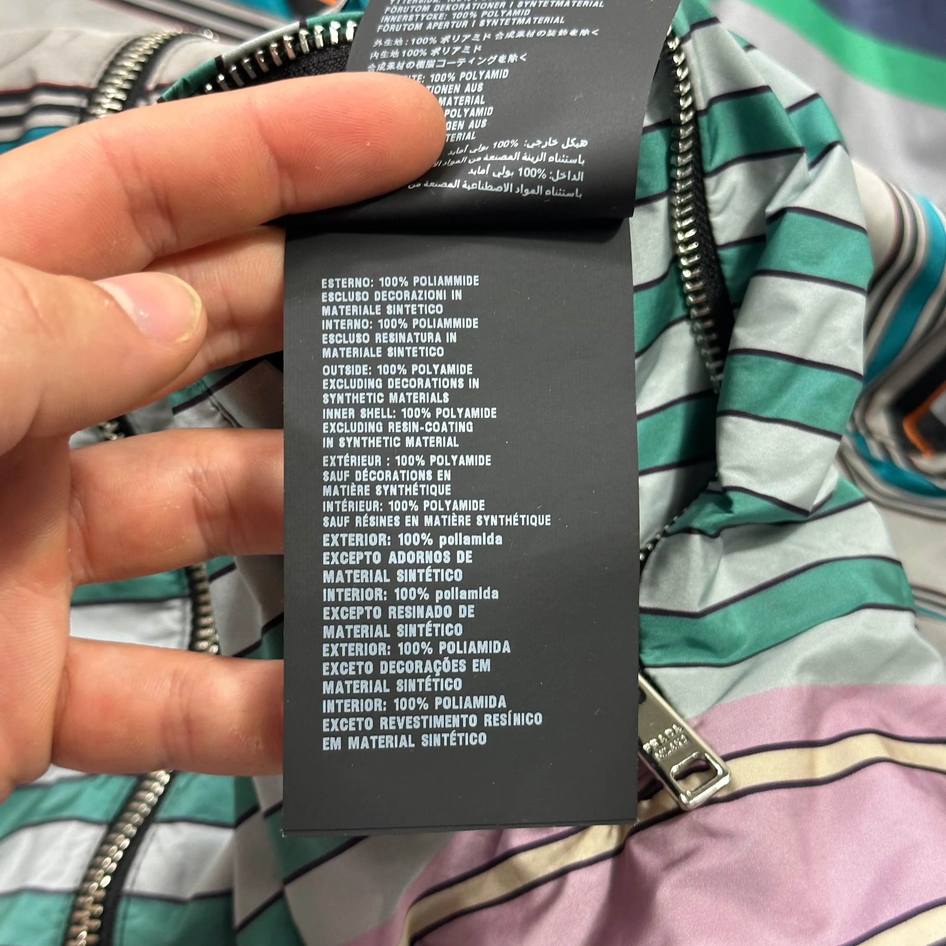 Prada Milano 2018 Reversible Striped Rubber Logo Jacket - S/M