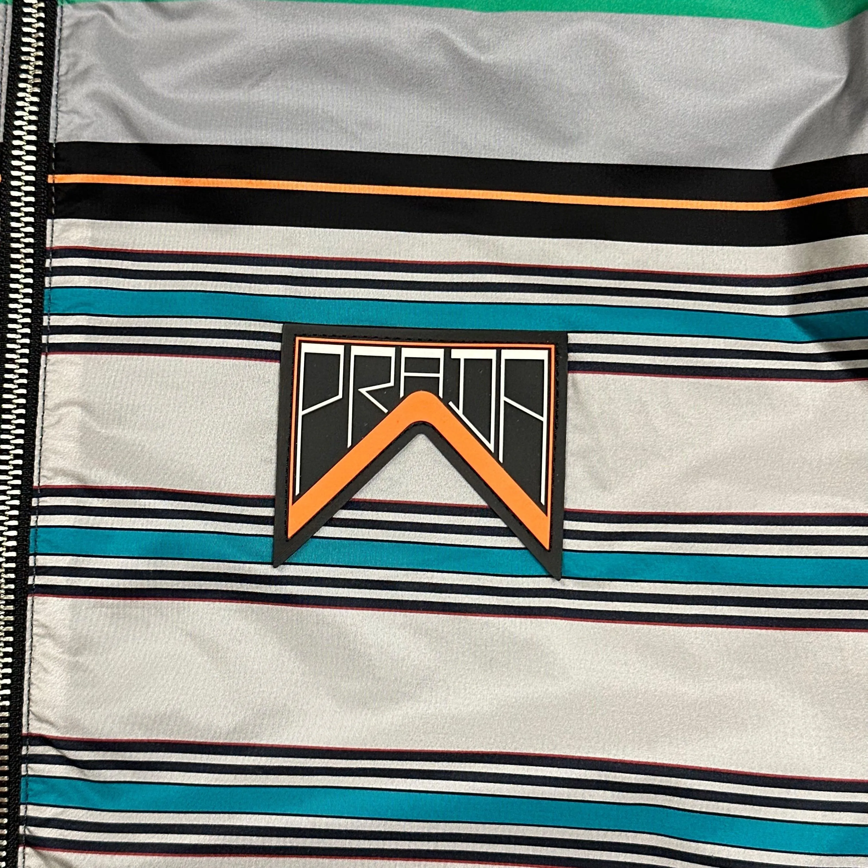 Prada Milano 2018 Reversible Striped Rubber Logo Jacket - S/M