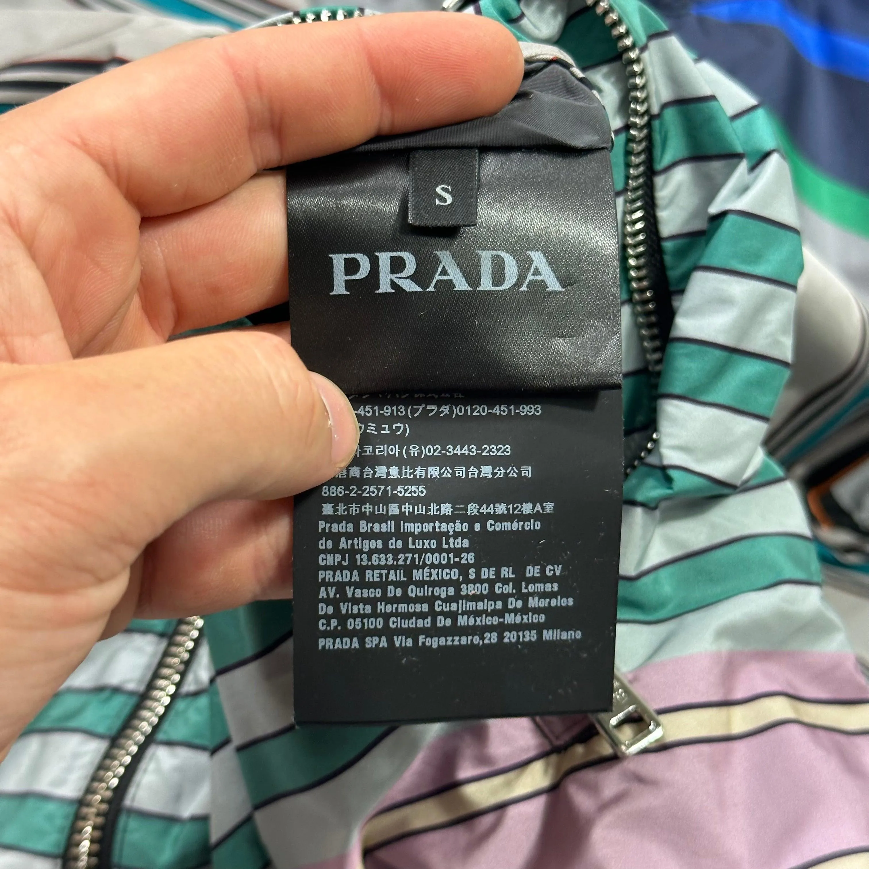 Prada Milano 2018 Reversible Striped Rubber Logo Jacket - S/M