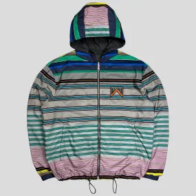 Prada Milano 2018 Reversible Striped Rubber Logo Jacket - S/M