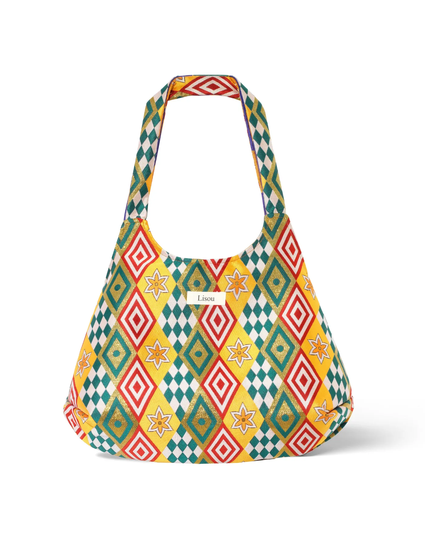 Purple And Yellow Print Jacquard Reversible Slouchy Tote Bag