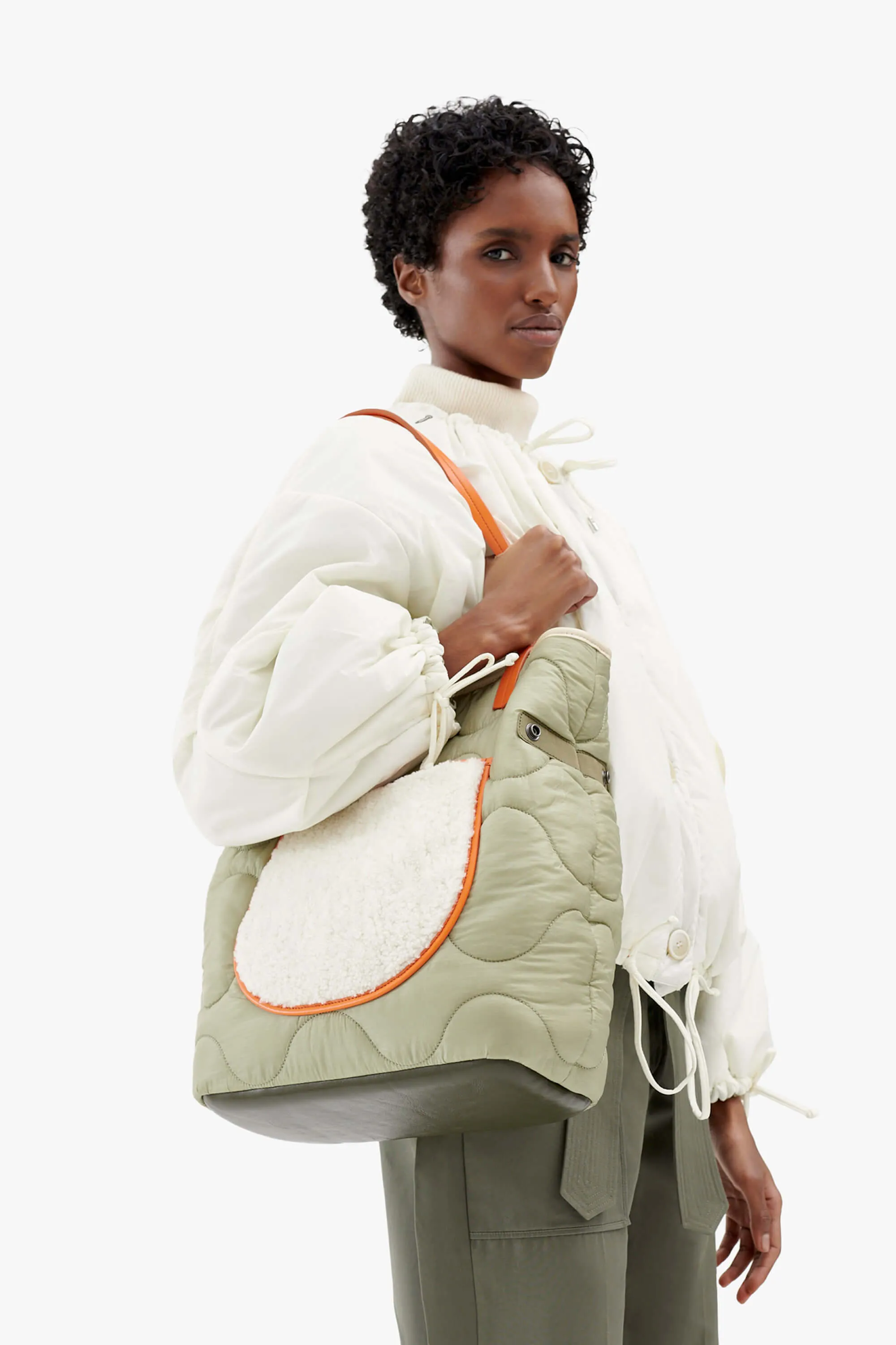 Quilted Shearling Tote - Natural / Pale Sage