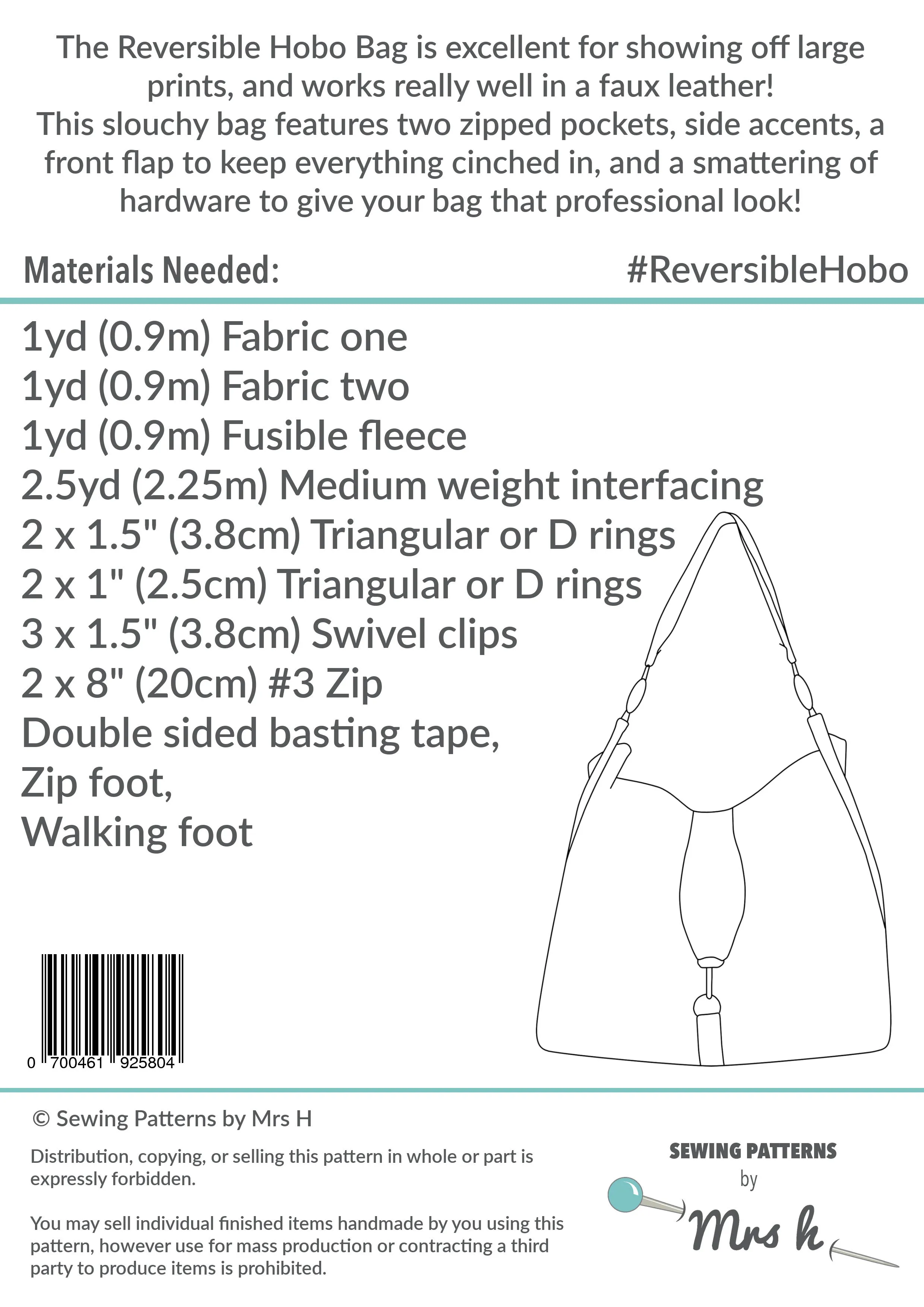 Reversible Hobo Bag Paper Pattern