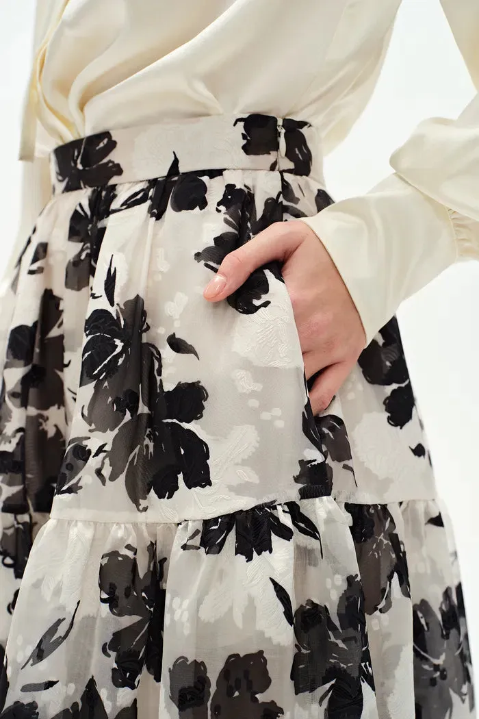 Rhea Jacquard Print Skirt in Heavy Jacquard Mesh