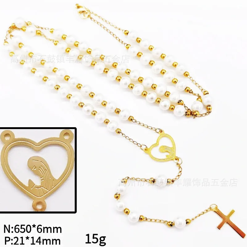 rosary necklace 6mm cross necklace