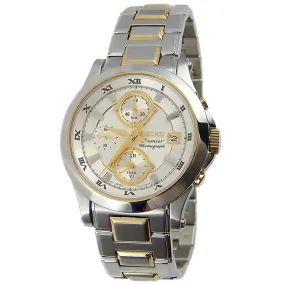 Seiko SNA586 Men's Premier White Dial Two Tone Steel Chronograph Alarm Watch