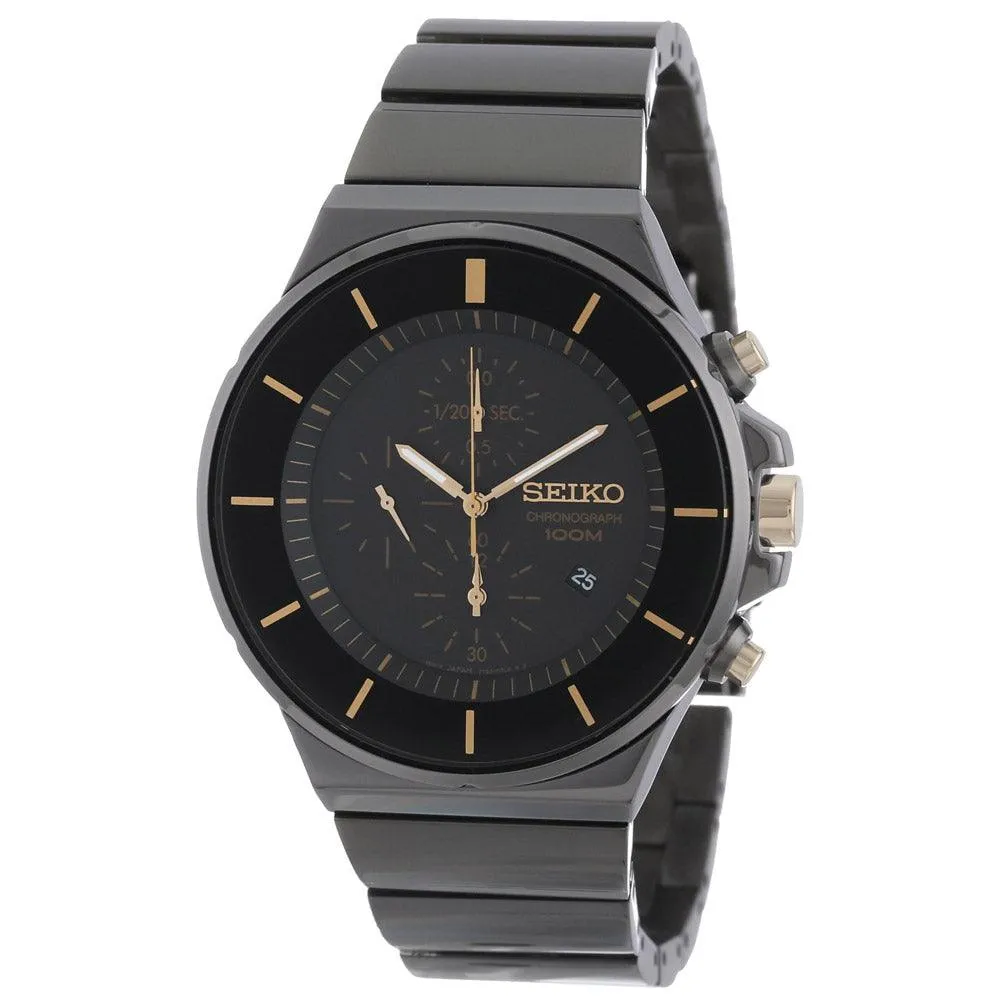 Seiko SNDD57 Men's Classic Black Dial Black IP Steel Bracelet Chronograph Watch