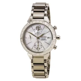 Seiko SSC867 Women's Core Solar Chronograph MOP Dial Stainless Steel Diamond Watch