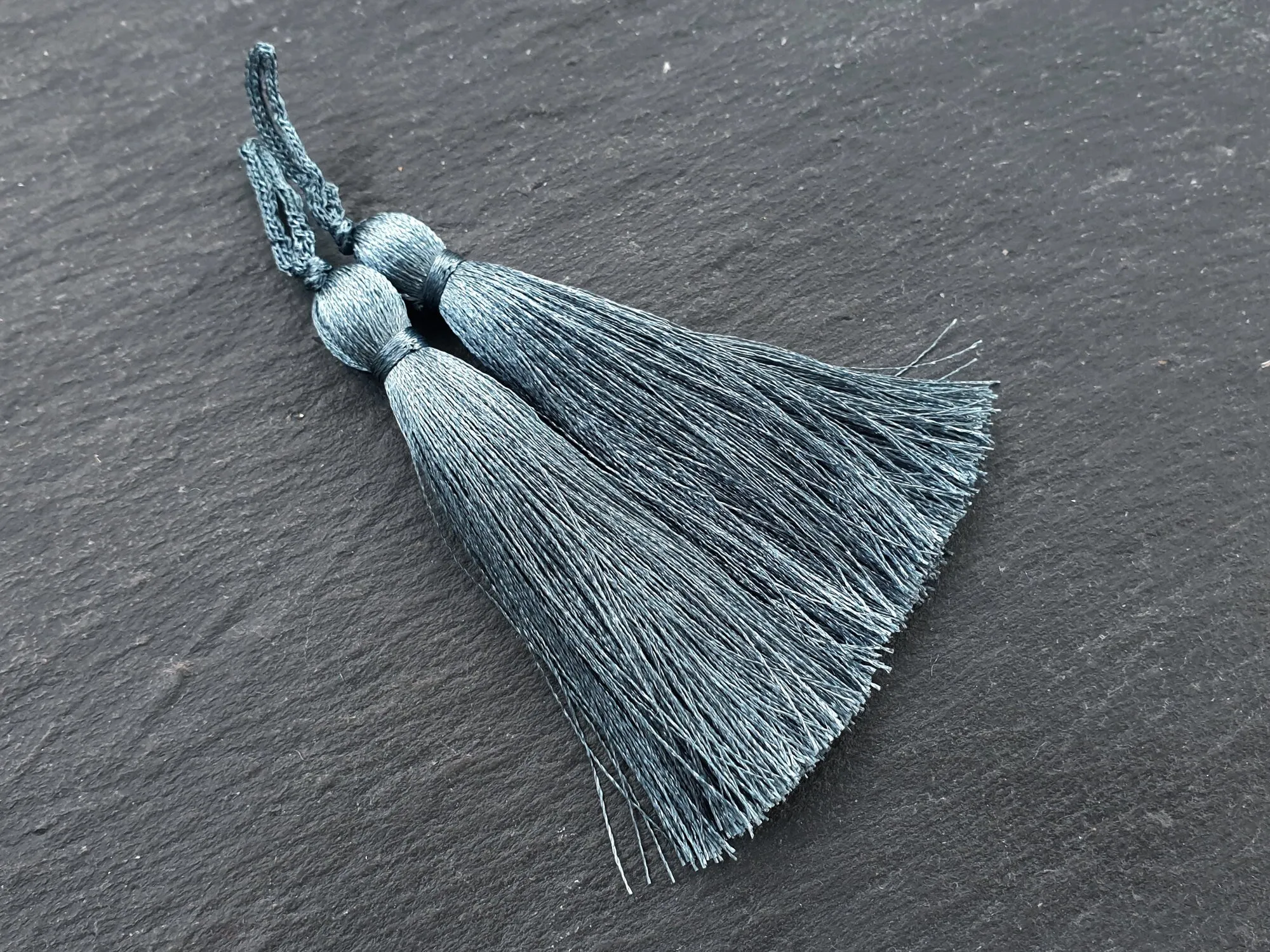 Slate Blue Silk Tassel Braided Loop, Handmade Quality Tassel, Jewelry Tassel, Keychain tassel, Home Decor tassel, 3inch = 77mm, 2pc