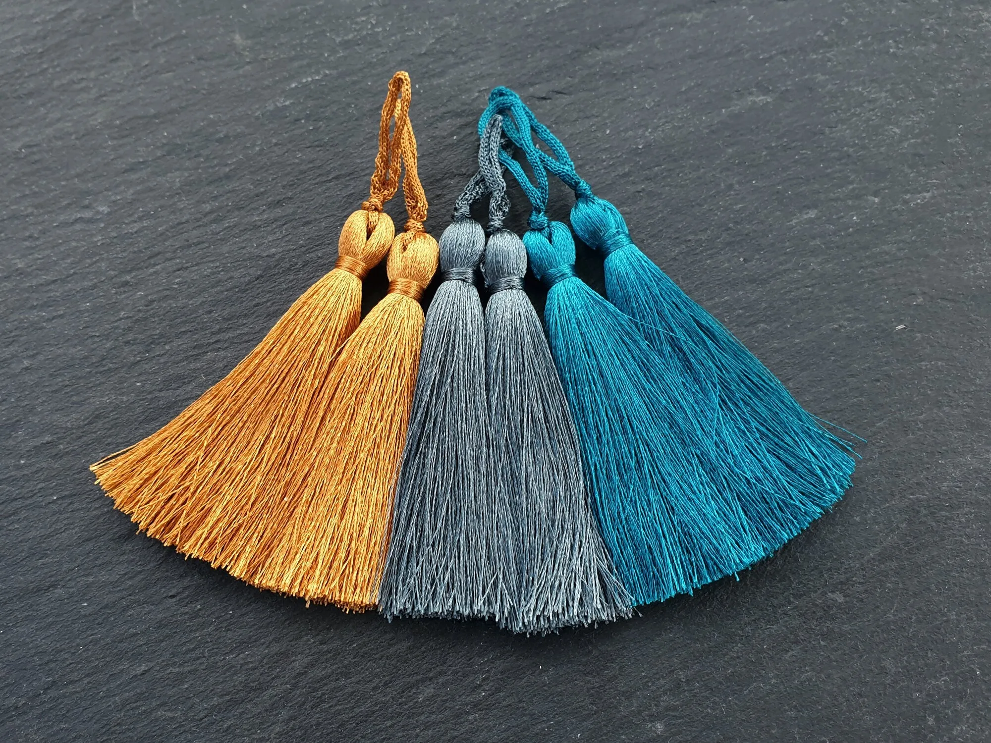 Slate Blue Silk Tassel Braided Loop, Handmade Quality Tassel, Jewelry Tassel, Keychain tassel, Home Decor tassel, 3inch = 77mm, 2pc