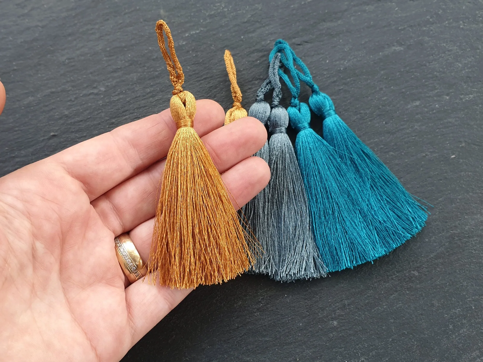 Slate Blue Silk Tassel Braided Loop, Handmade Quality Tassel, Jewelry Tassel, Keychain tassel, Home Decor tassel, 3inch = 77mm, 2pc