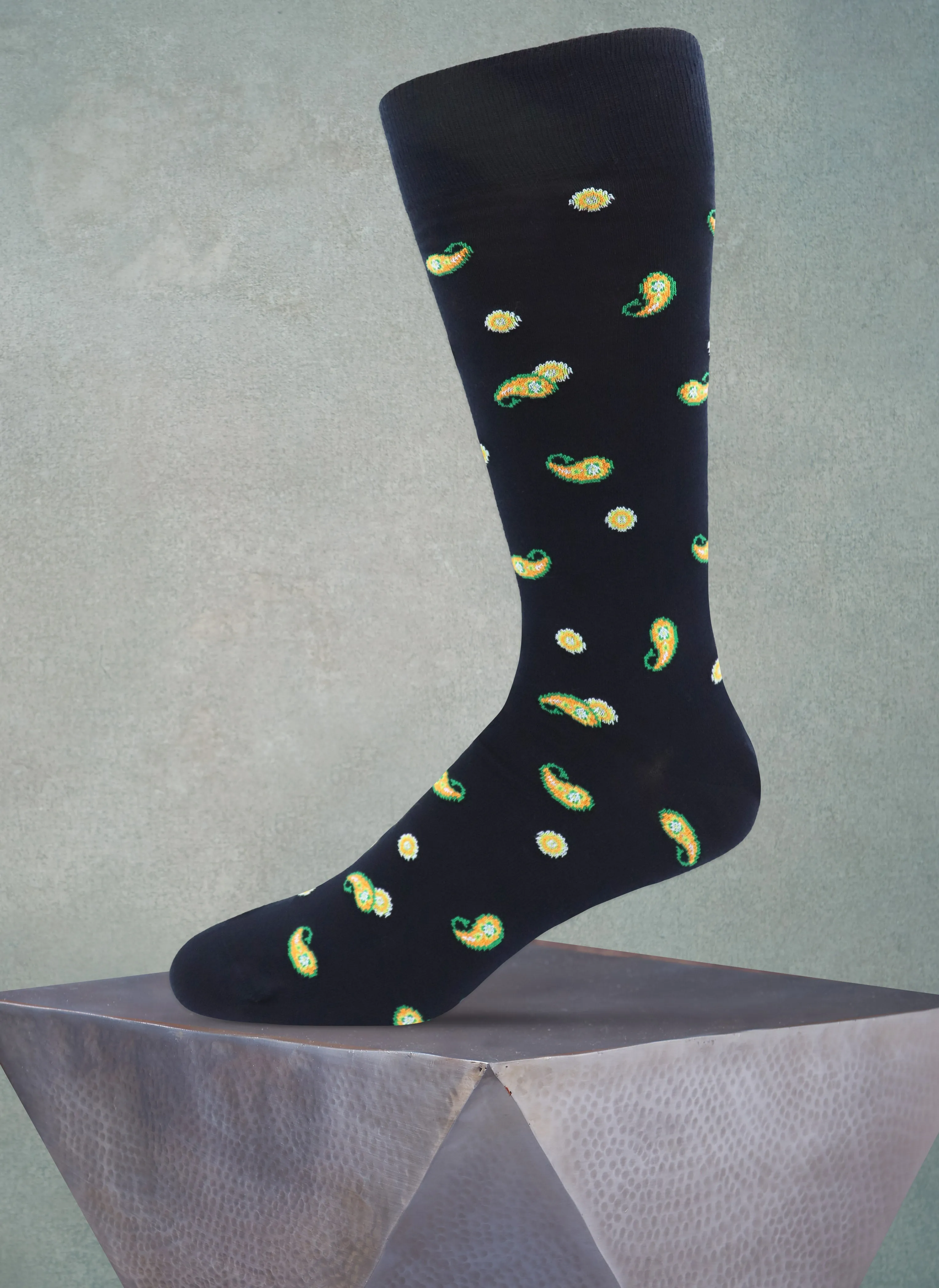 Small Paisley Dot Cotton Sock in Navy