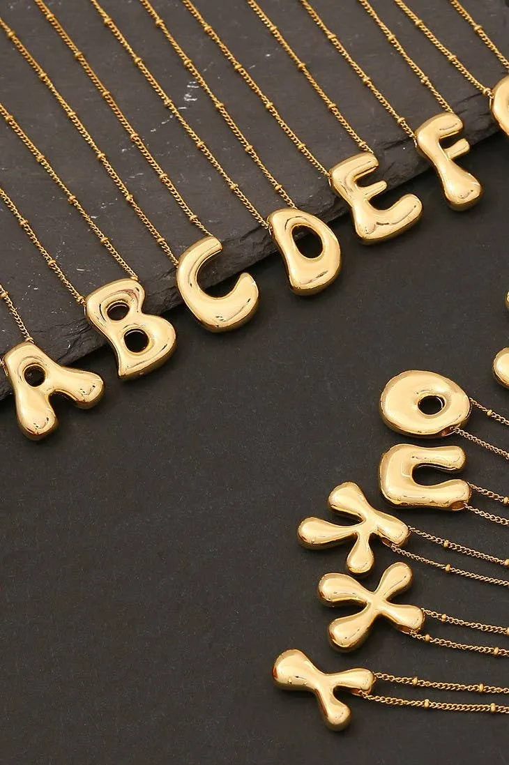 STAINLESS STEEL BALLOON BUBBLE INITIAL NECKLACE | 40NK316: R