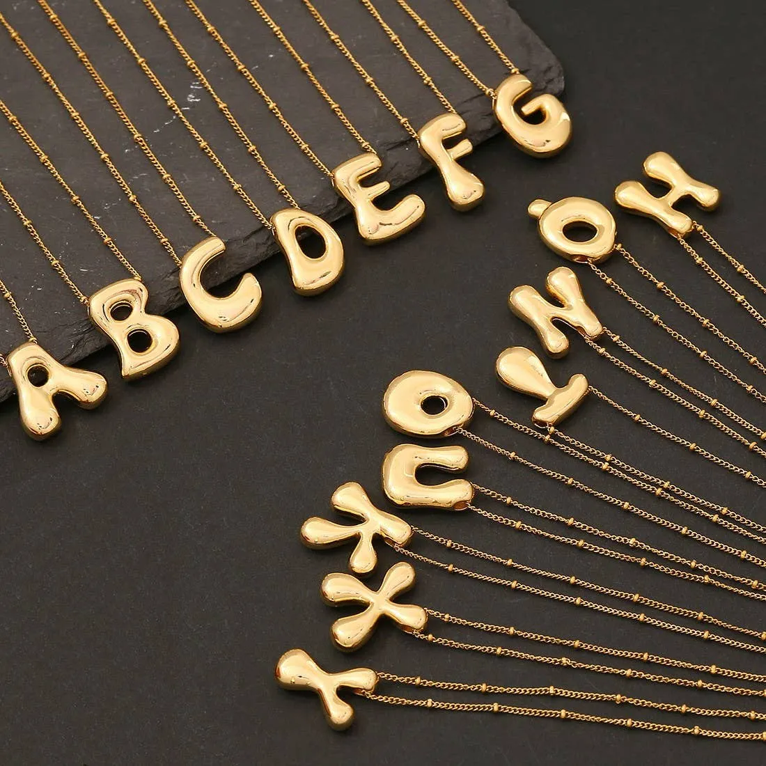STAINLESS STEEL BALLOON BUBBLE INITIAL NECKLACE | 40NK316: R
