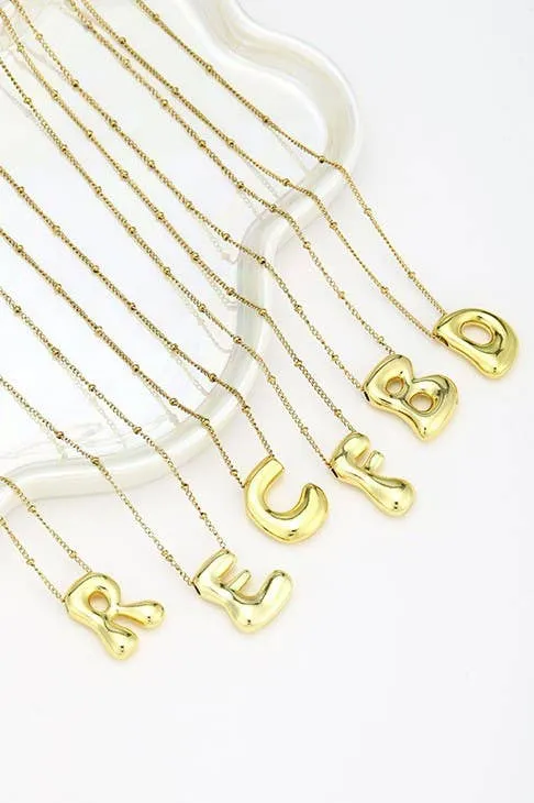 STAINLESS STEEL BALLOON BUBBLE INITIAL NECKLACE | 40NK316: R