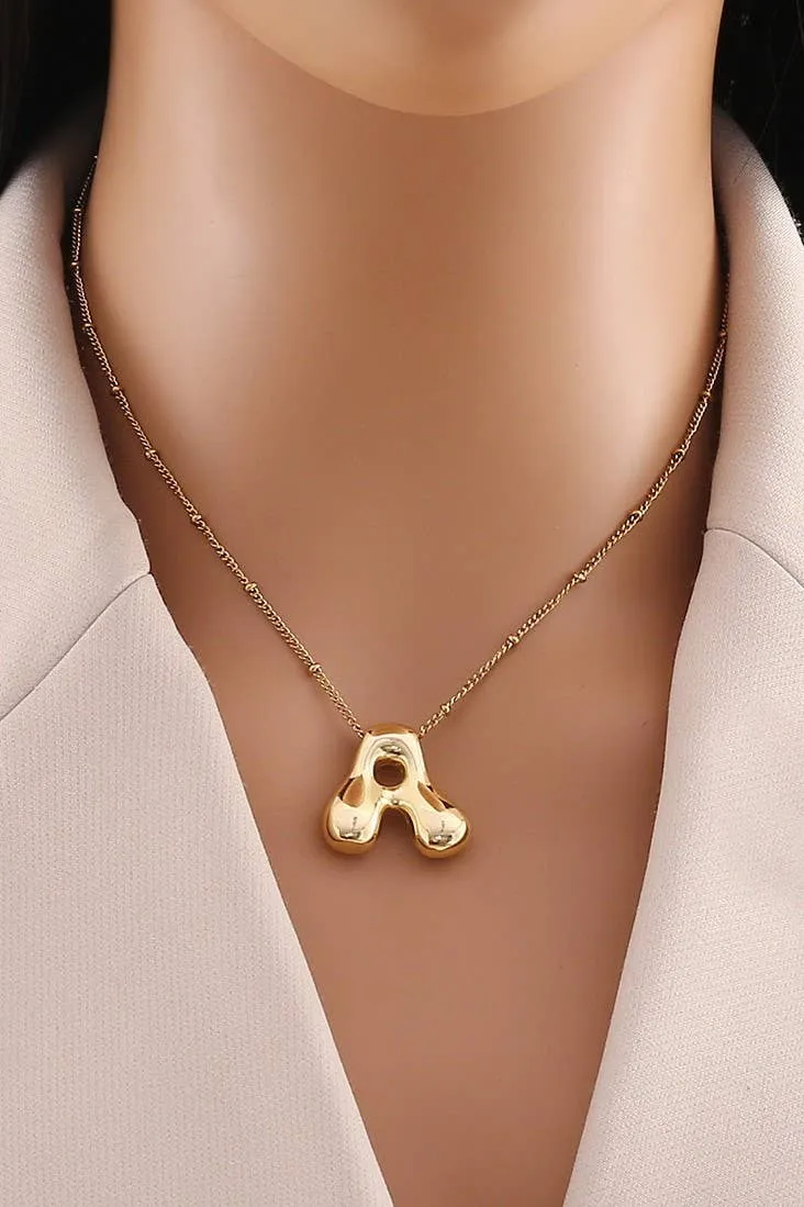 STAINLESS STEEL BALLOON BUBBLE INITIAL NECKLACE | 40NK316: R