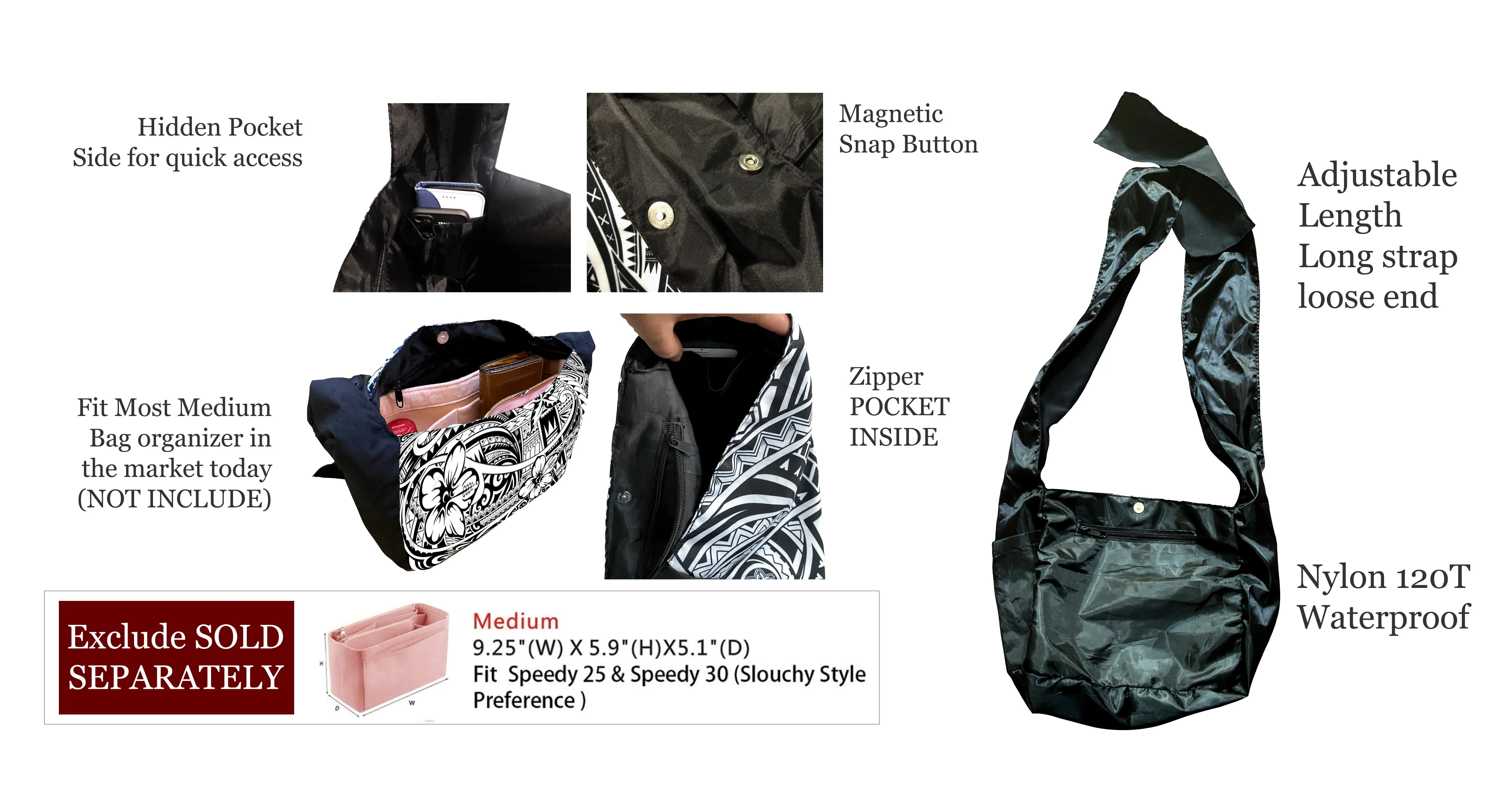 Sunne Tropical Polynesia Hawaiian Tribal Tattoo Adjustable Reversible Packable Tote Bag BLUE