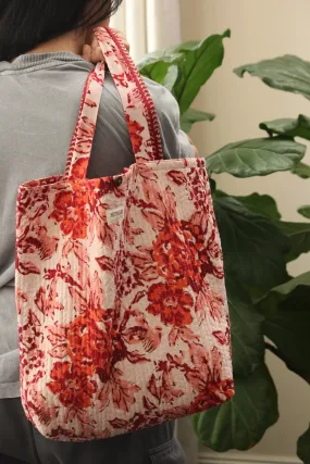 Terracotta Floral Print Tote Bag