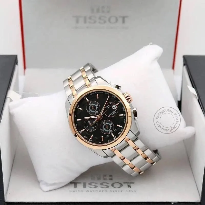Tissot Chronograph Dual Tone Men's Watch for Man TS 321SG GB Silver Rose Gold Black Dial 1853 Gift