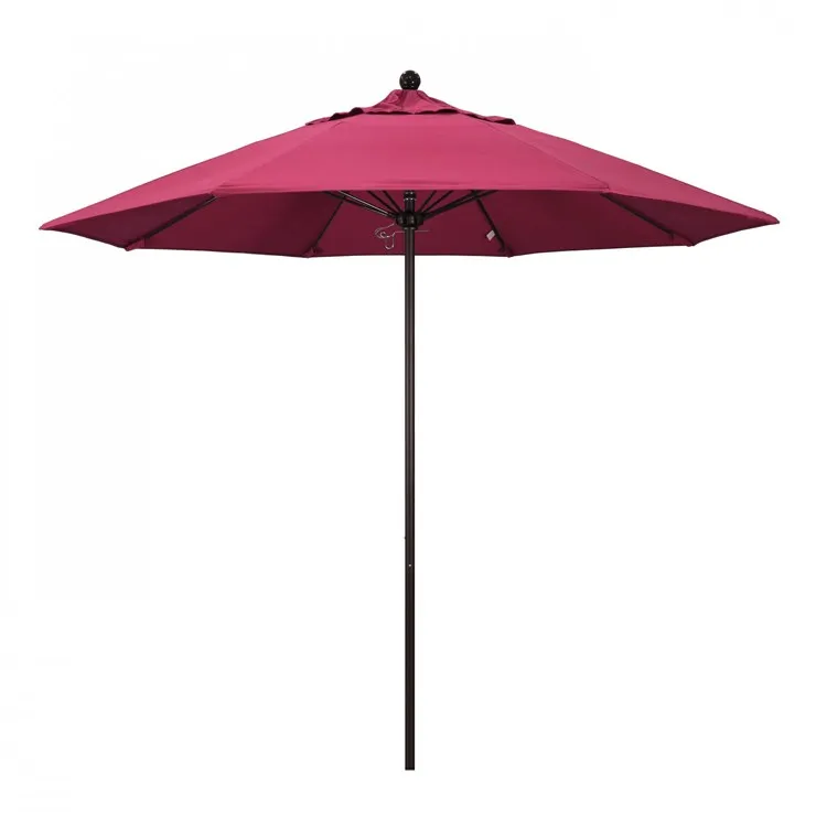 Venture Series 9' Patio Umbrella with Bronze Aluminum Pole Fiberglass Ribs Push Lift and Sunbrella 2A Hot Pink Fabric