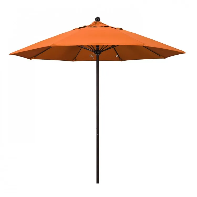 Venture Series 9' Patio Umbrella with Bronze Aluminum Pole Fiberglass Ribs Push Lift and Sunbrella 2A Tangerine Fabric
