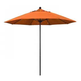 Venture Series 9' Patio Umbrella with Bronze Aluminum Pole Fiberglass Ribs Push Lift and Sunbrella 2A Tangerine Fabric