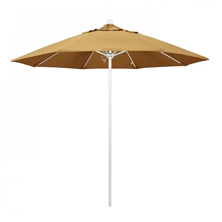 Venture Series 9' Patio Umbrella with Matted White Aluminum Pole Fiberglass Ribs Push Lift and Sunbrella 1A Wheat Fabric