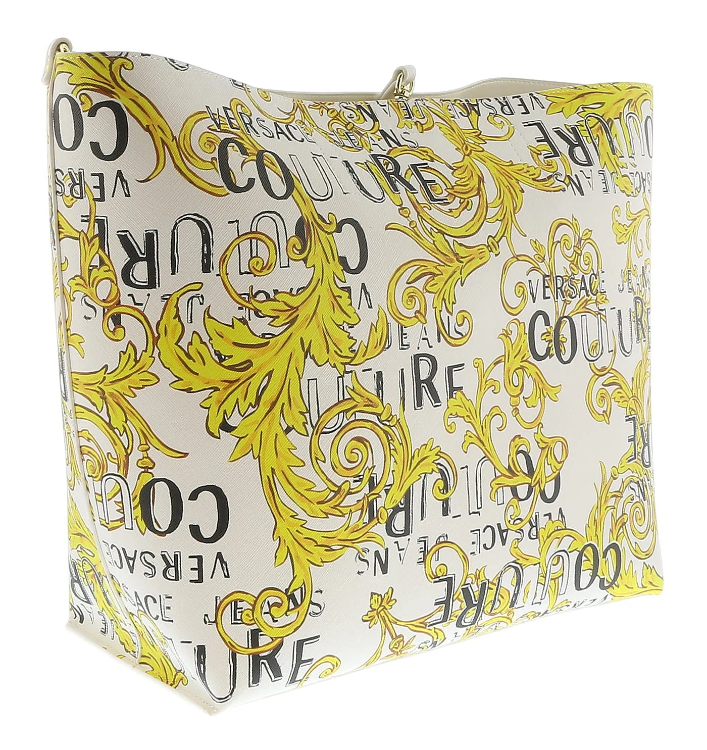 Versace Jeans Couture White Gold Baroque Printed Classic Everyday Large Shopper Tote Bag