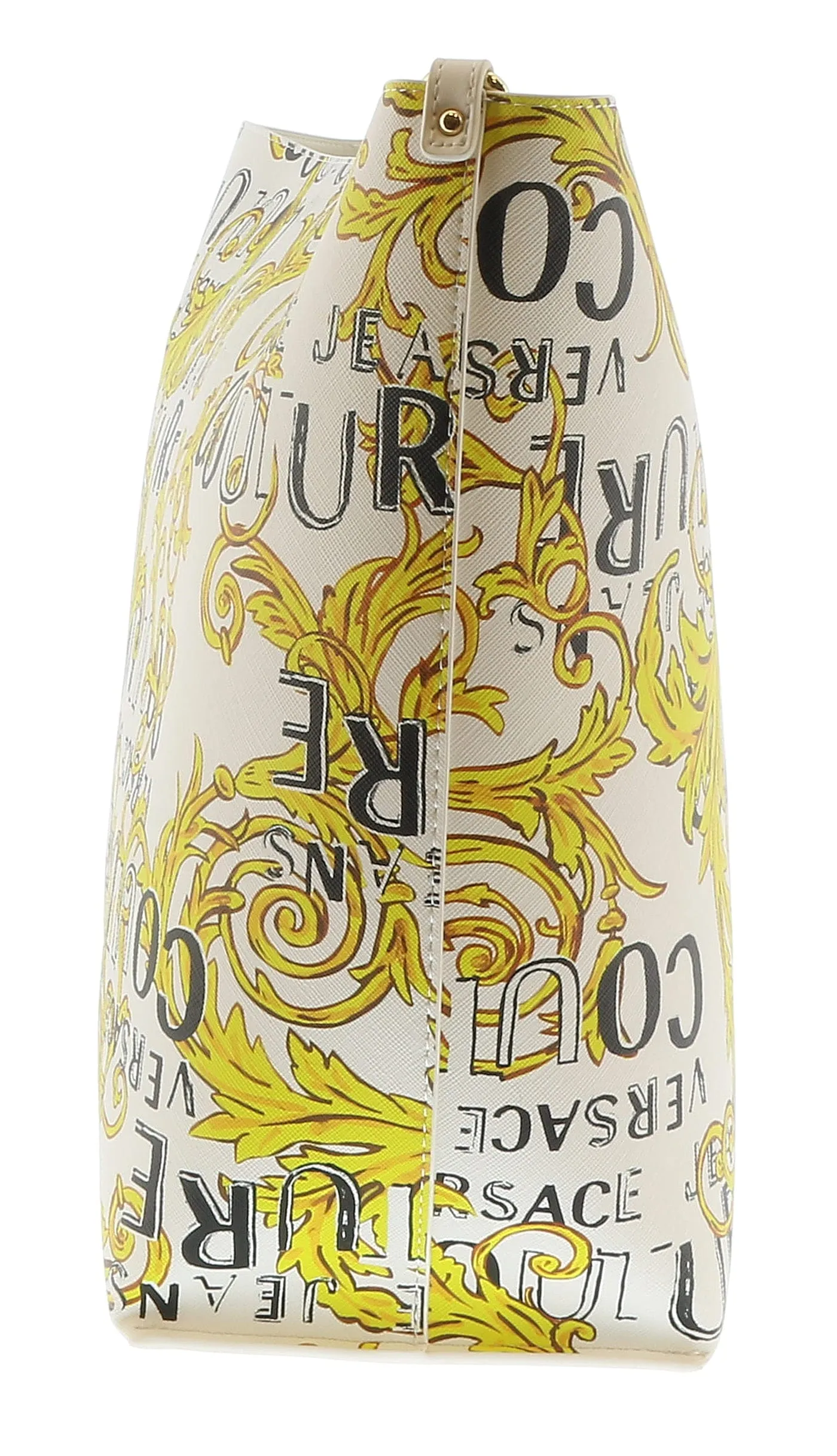 Versace Jeans Couture White Gold Baroque Printed Classic Everyday Large Shopper Tote Bag