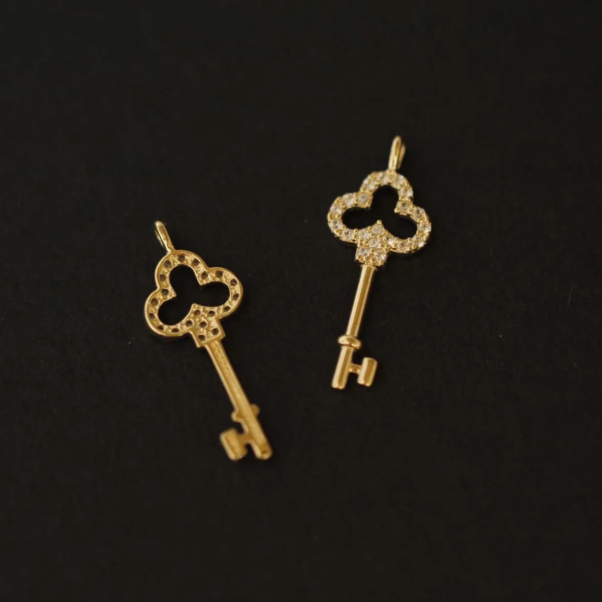Vintage 9K Solid Gold CZ Diamond Key Pendant, Solid gold Pendant