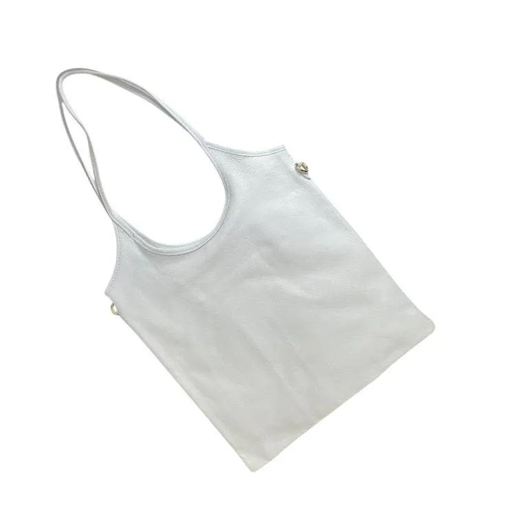 White Leather Shoulder Bag w/ Removable Crossbody Strap
