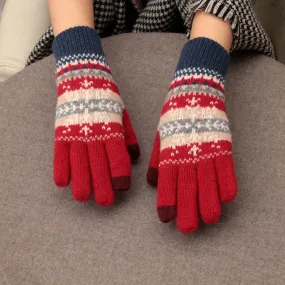 Wholesale Plus Velvet and Thickened Winter Five-finger Double-layer Cold-proof Snowflake Wool Gloves