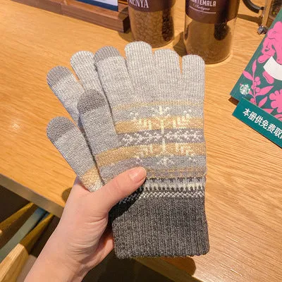 Wholesale Plus Velvet and Thickened Winter Five-finger Double-layer Cold-proof Snowflake Wool Gloves
