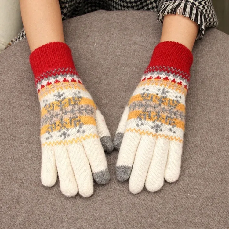 Wholesale Plus Velvet and Thickened Winter Five-finger Double-layer Cold-proof Snowflake Wool Gloves