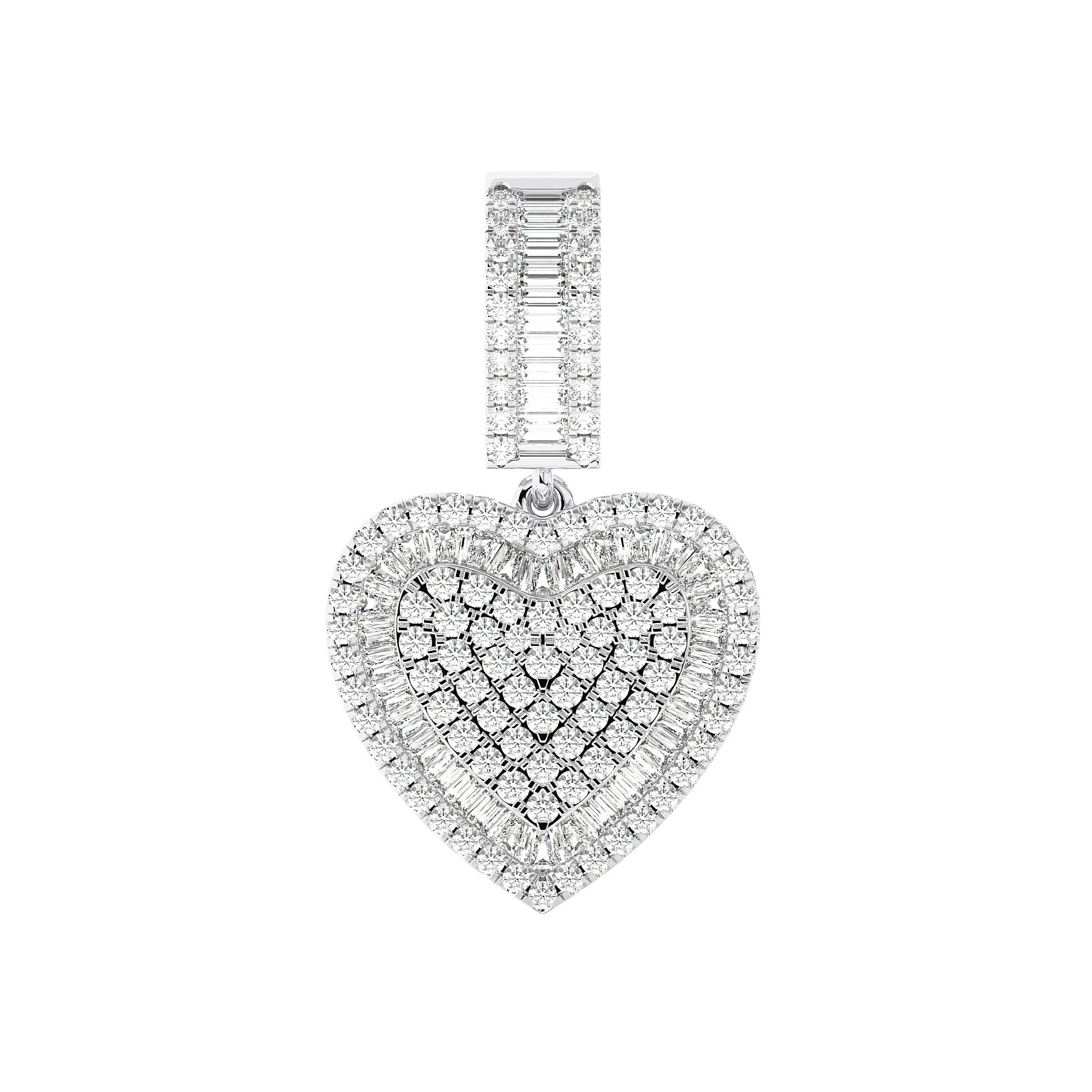 Women's Baguette & Round Cut Diamond Heart Pendant 1.29ct 14K Gold