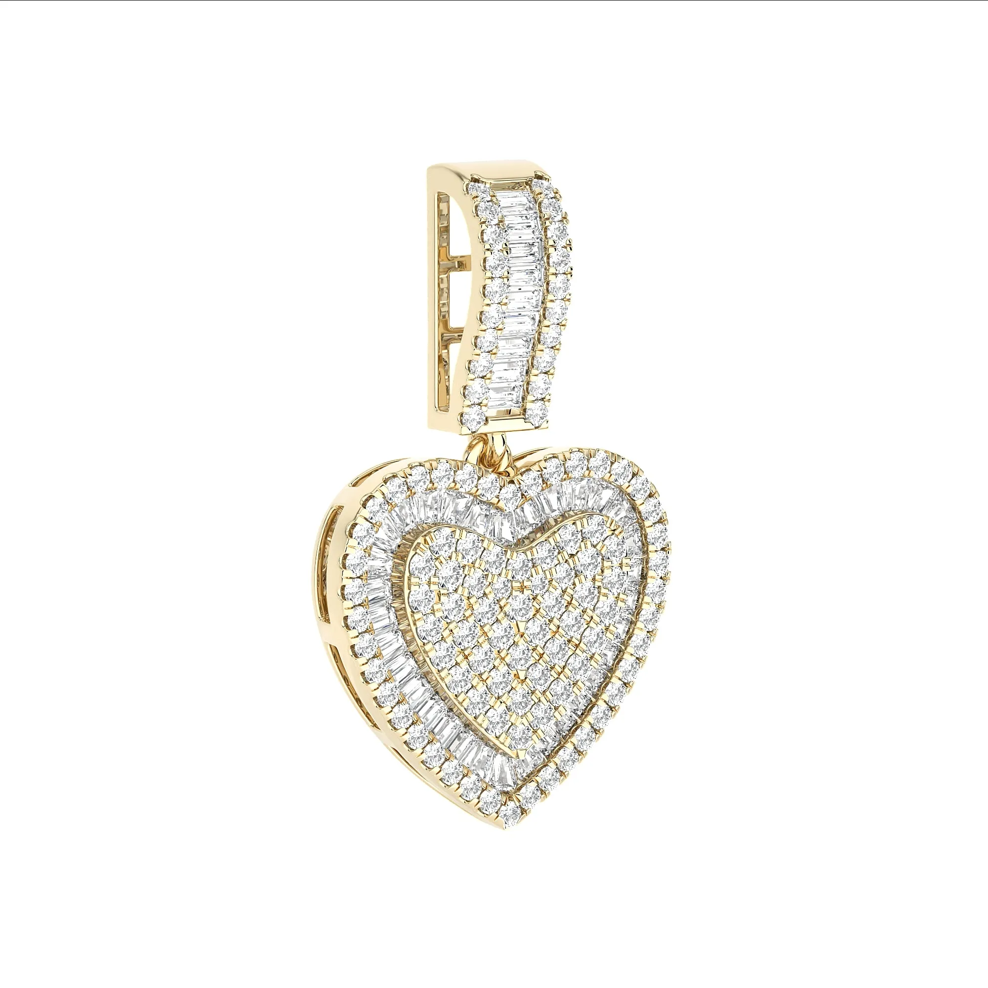 Women's Baguette & Round Cut Diamond Heart Pendant 1.29ct 14K Gold