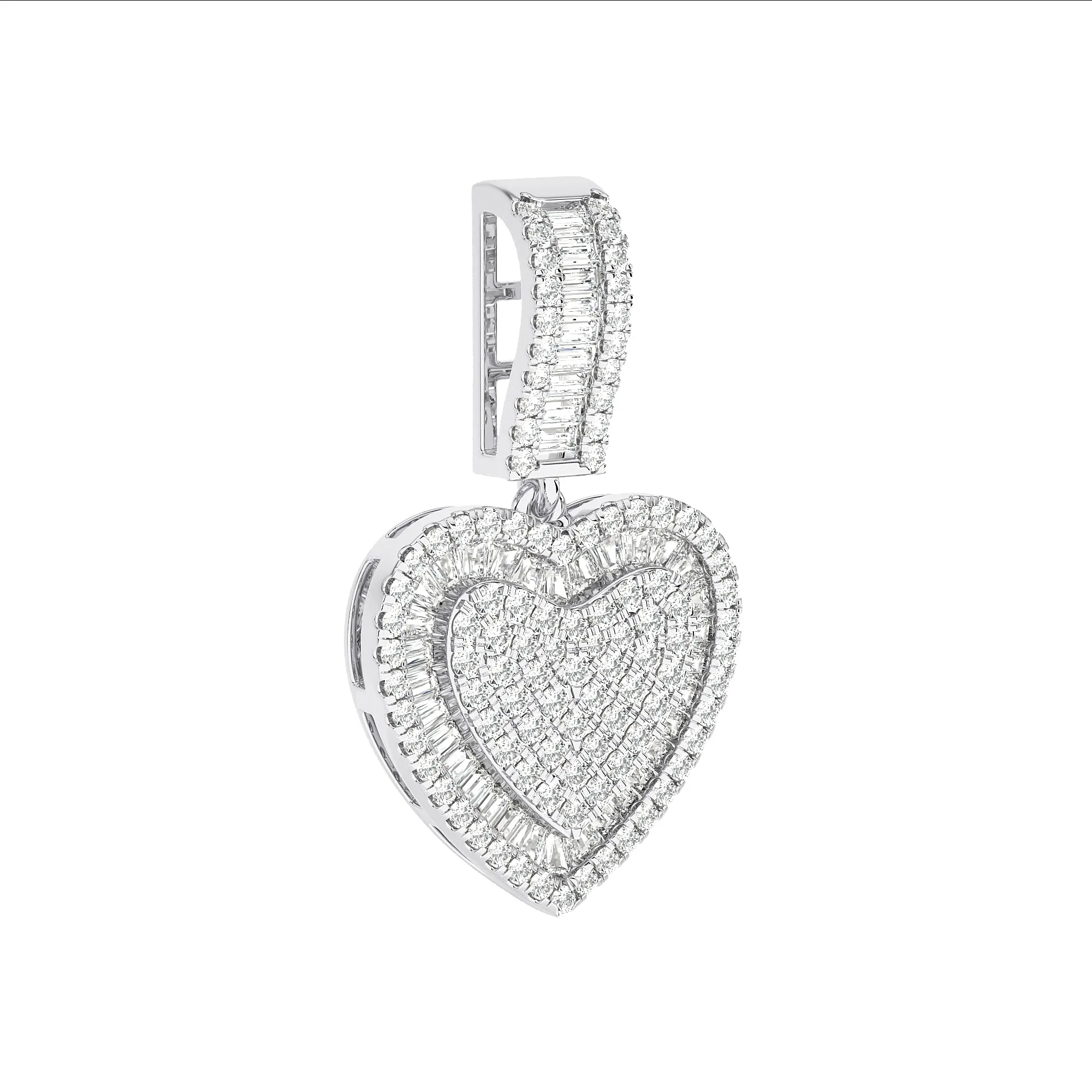 Women's Baguette & Round Cut Diamond Heart Pendant 1.29ct 14K Gold