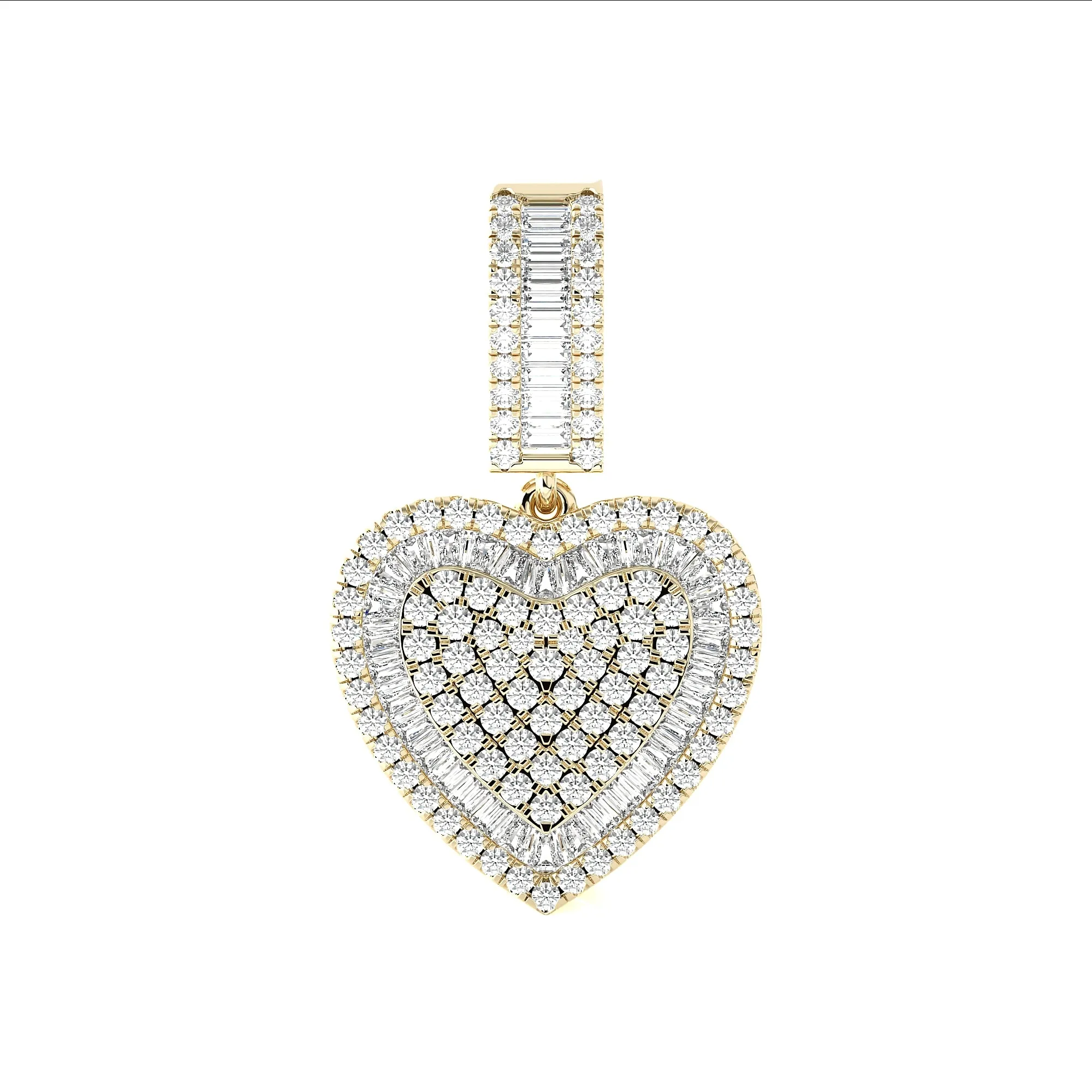 Women's Baguette & Round Cut Diamond Heart Pendant 1.29ct 14K Gold