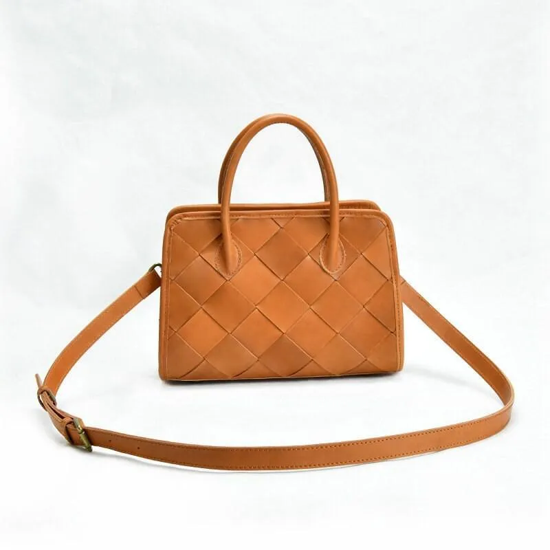 Woven Leather Shoulder Bag, Soft Woven Handbag, Leather Boston Bag, Handmade Shoulder Bag, Modern Leather Crossbody Bag, Forest Green/Brown