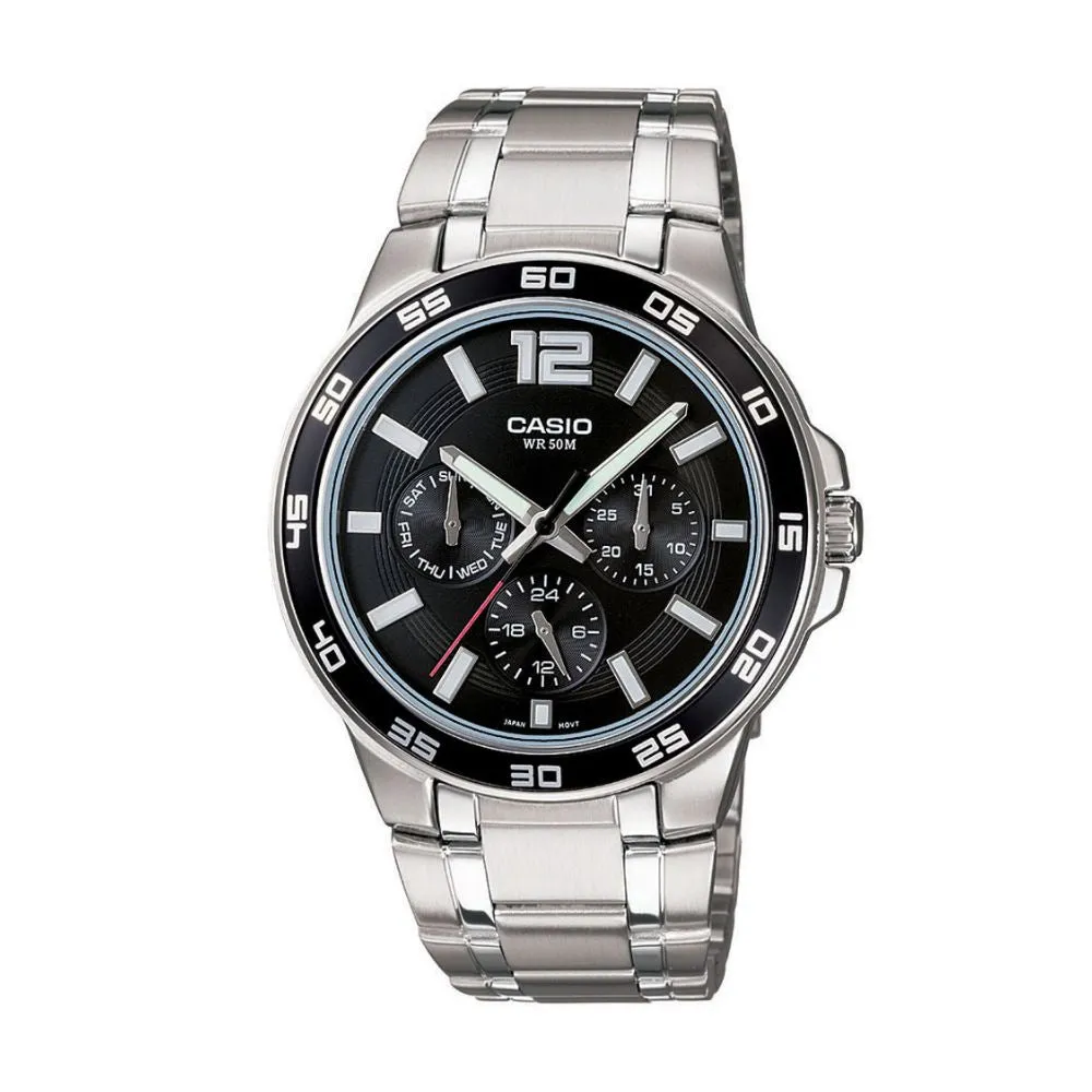 WW0086 Casio Enticer Multifunction Stainless Steel Chain Watch MTP-1300D-1AVDF