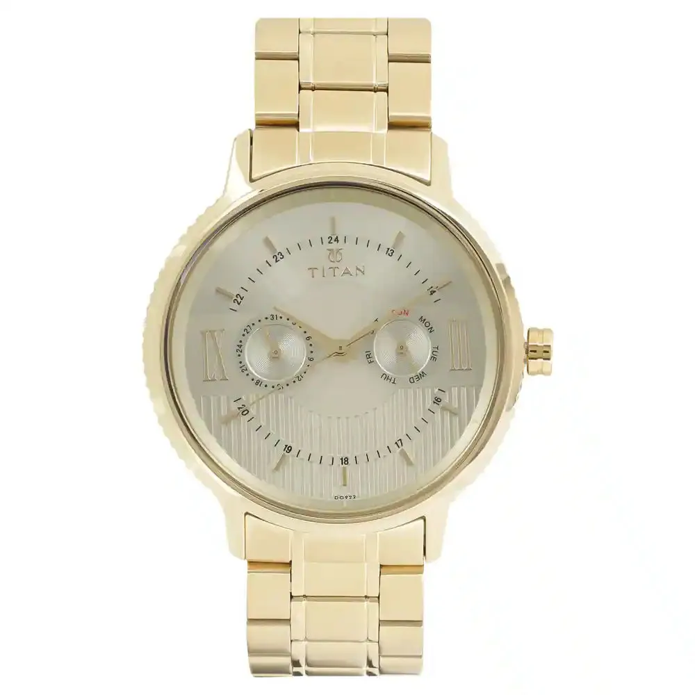 WW0217 Titan Regalia Day Date Stainless Steel Golden Chain Watch 1743YM01