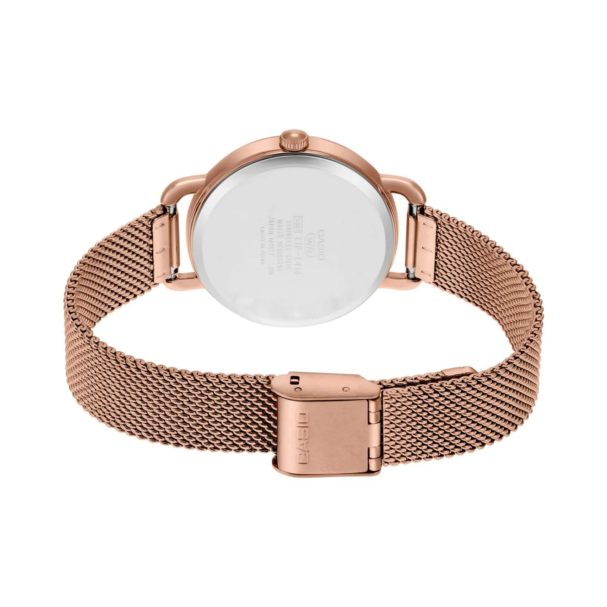 WW1454 Casio Enticer Pink Gold Ladies Stainless Steel Mesh Chain Watch LTP-E412MPG-1ADF