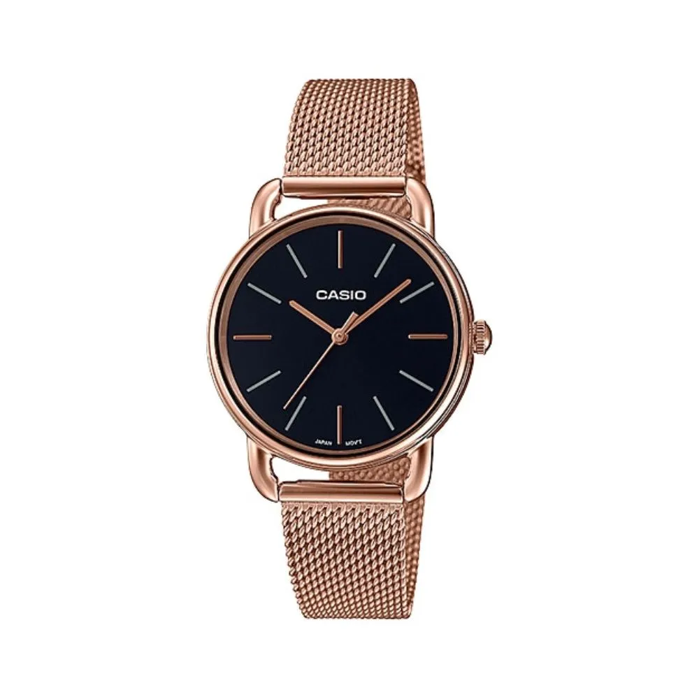 WW1454 Casio Enticer Pink Gold Ladies Stainless Steel Mesh Chain Watch LTP-E412MPG-1ADF